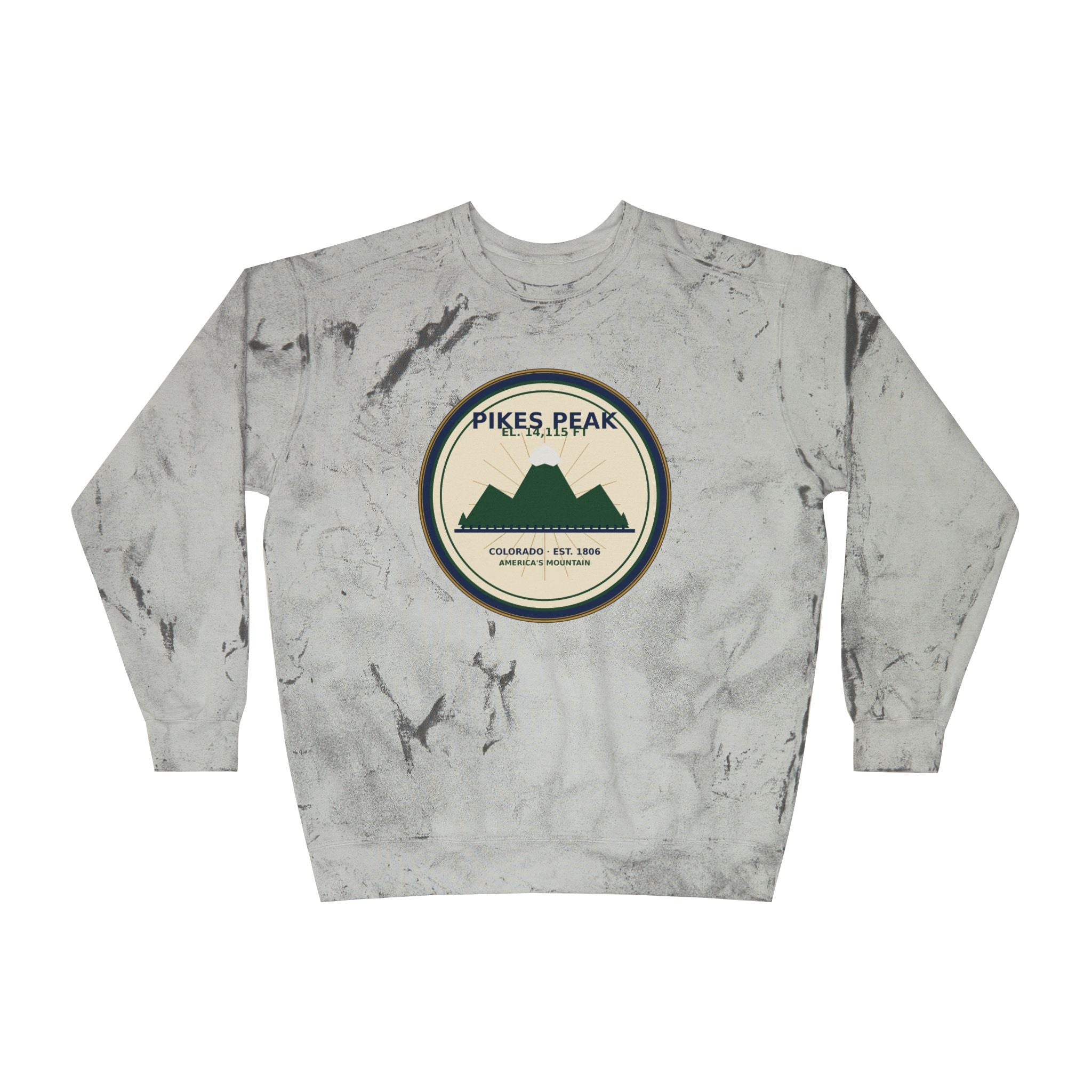Pikes Peak Crewneck Sweatshirt | Vintage Colorado Mountain Badge