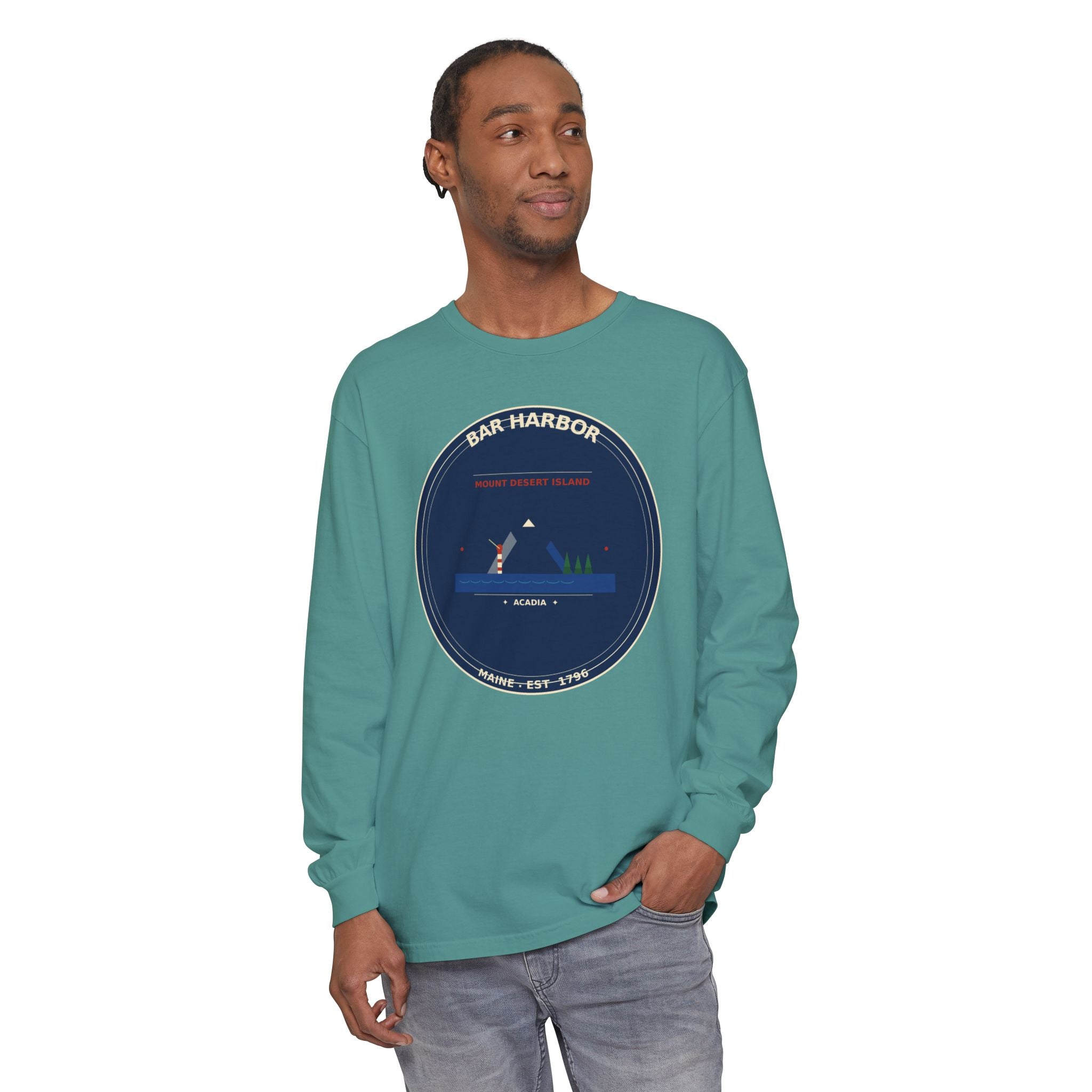 Bar Harbor Maine Long Sleeve | Acadia Vintage Badge Long Sleeve Tee