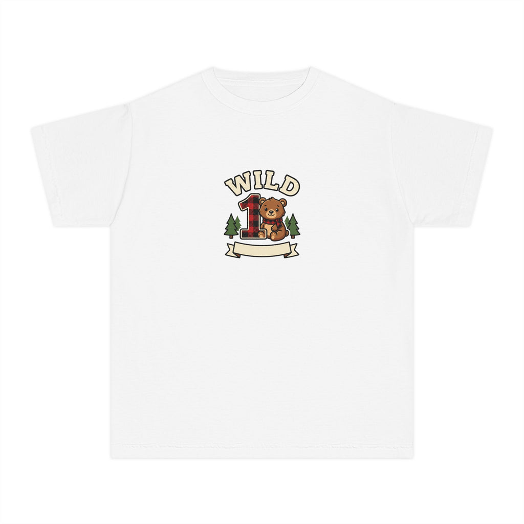 Wild One Birthday Youth Shirt Plaid Bear Comfort Colors