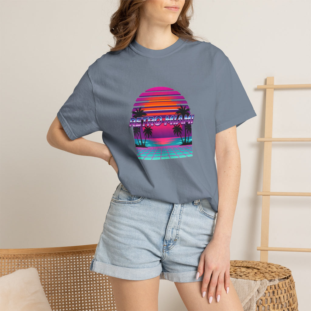 Retro Miami Tee Ivory Back — Garment-Dyed Heavy Cotton