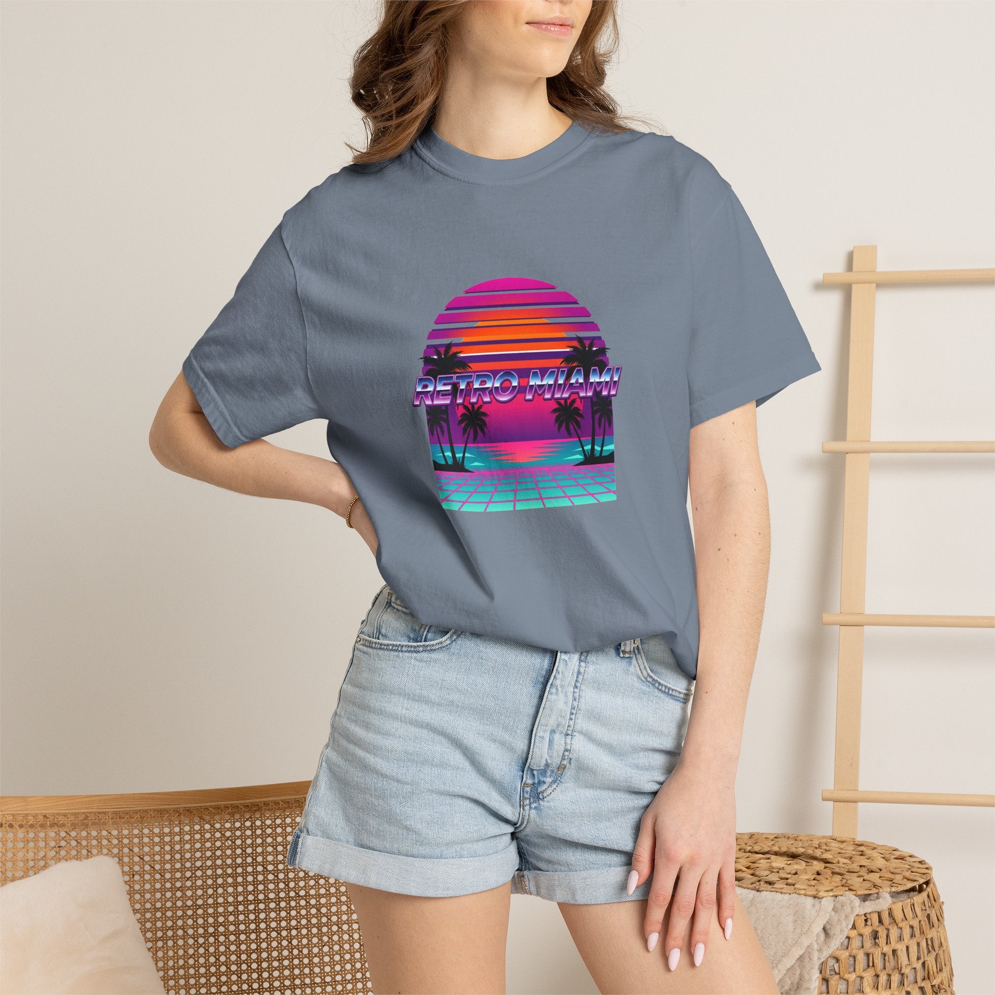 Retro Miami Tee Ivory Back — Garment-Dyed Heavy Cotton