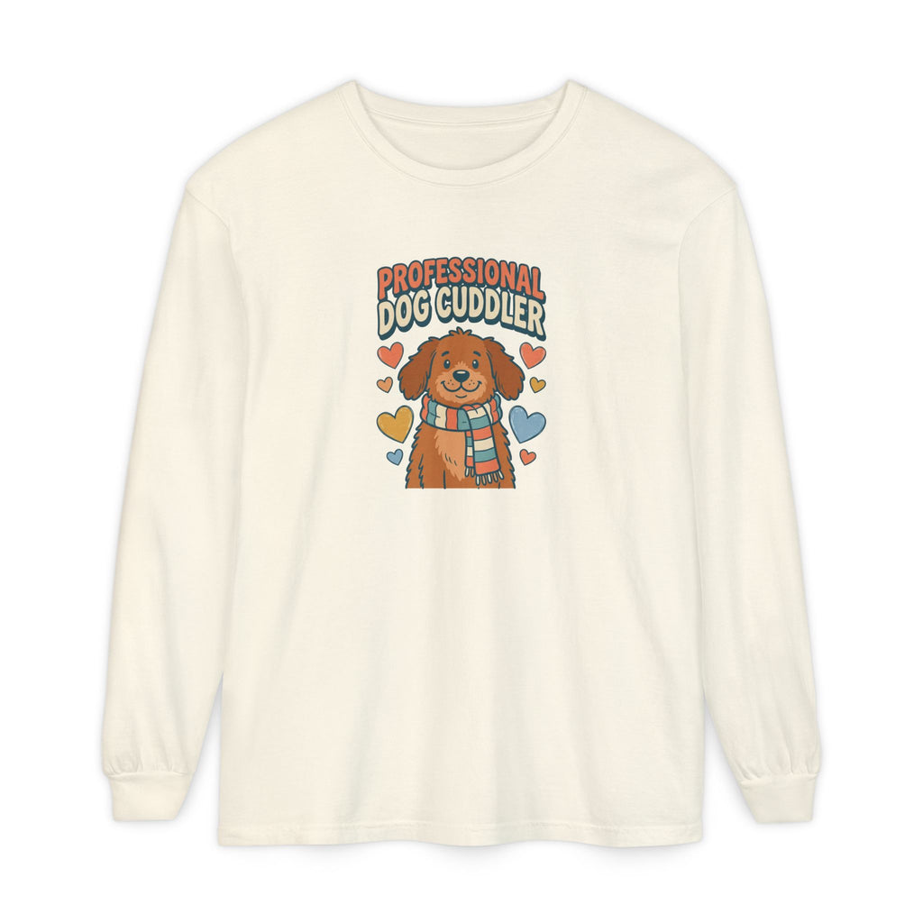 Professional Dog Cuddler long sleeve tee — retro golden retriever dog mom design