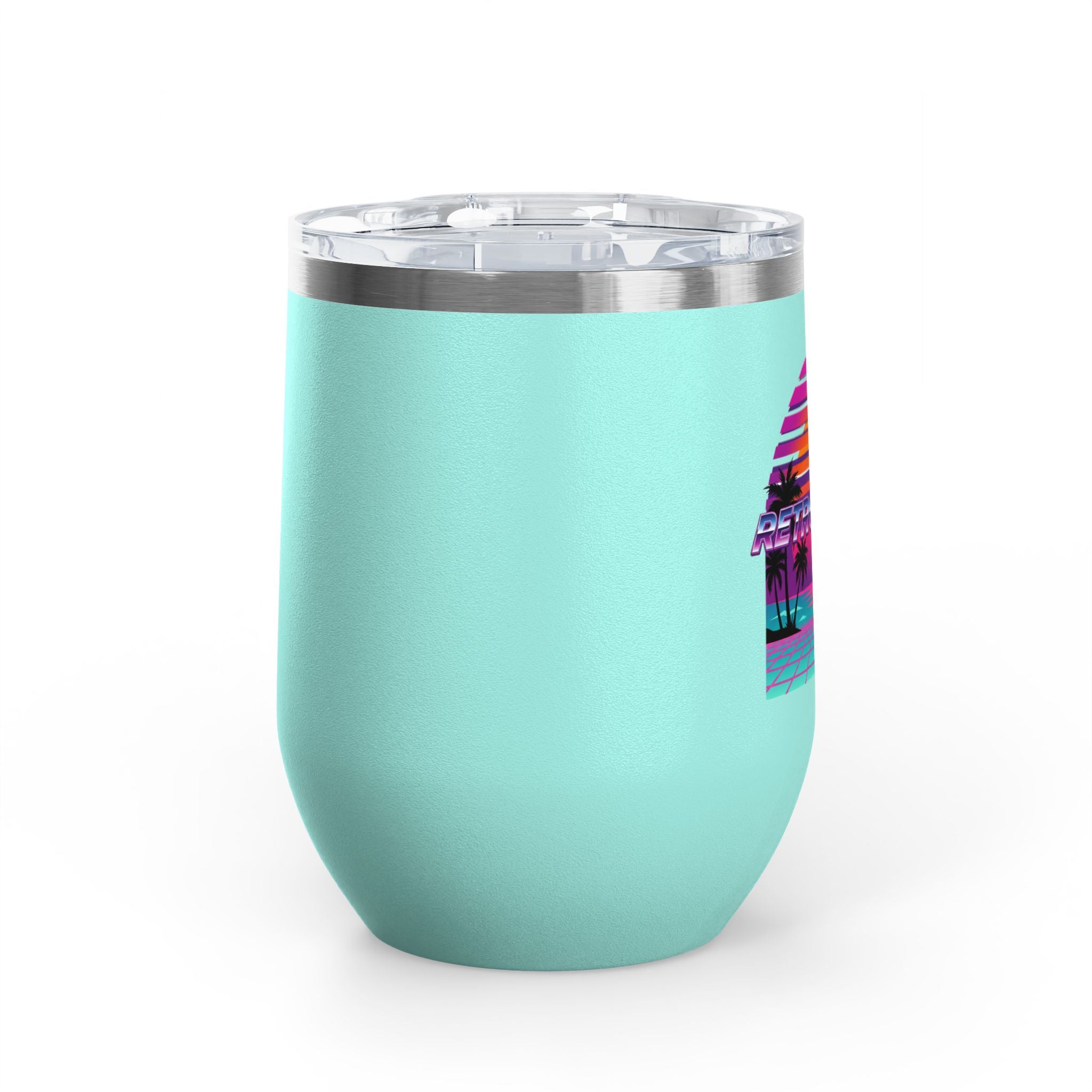 Retro Miami Sunset 12oz Wine Tumbler — 80s Synthwave