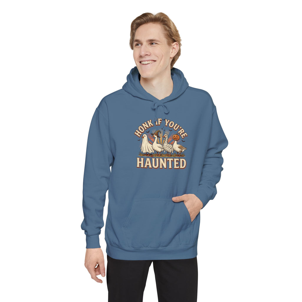 Funny Halloween Hoodie | Honk If You're Haunted Goose Art | Comfort Colors Garment Dyed