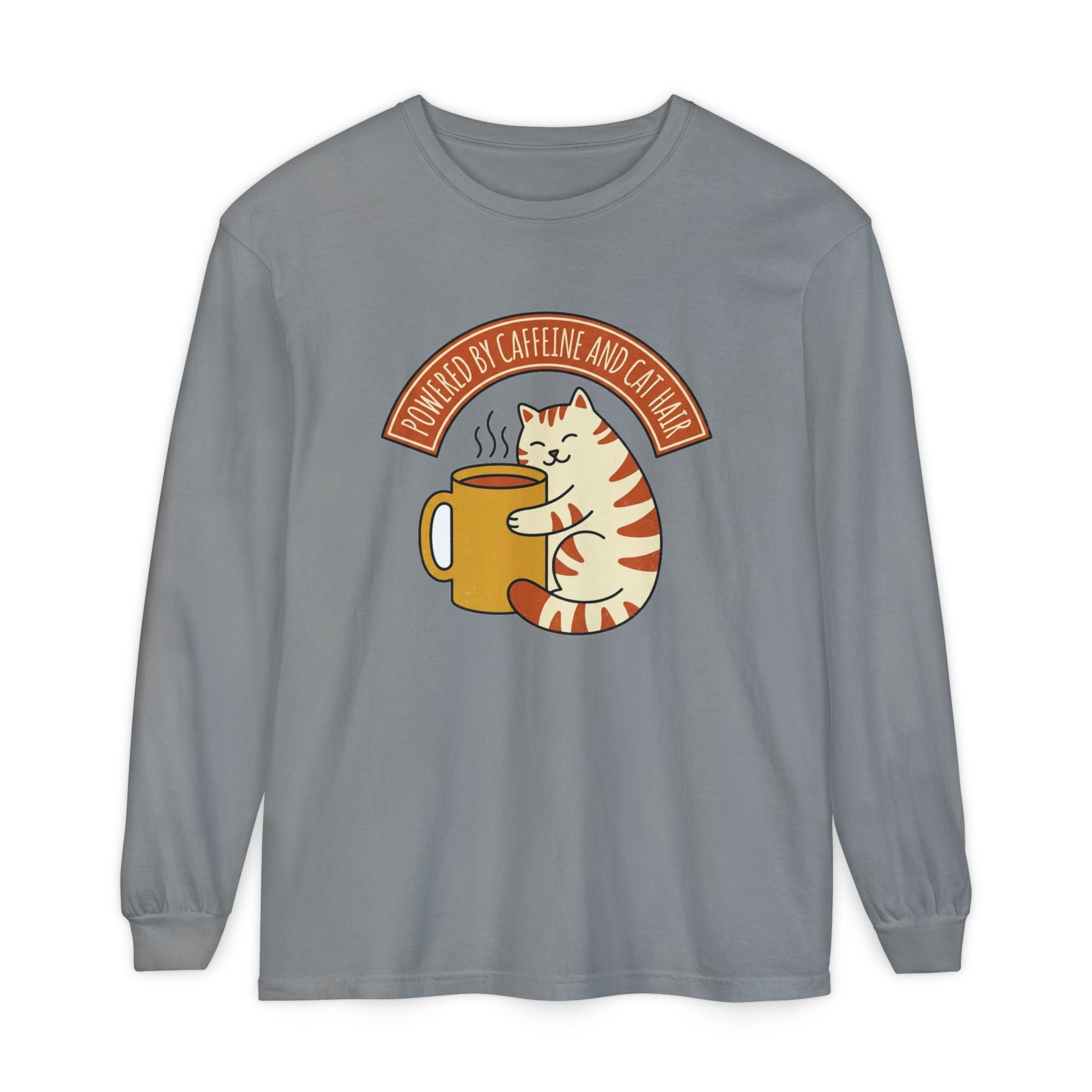Cat Coffee Long Sleeve | Powered by Caffeine | cat lover long sleeve shirt — Bay