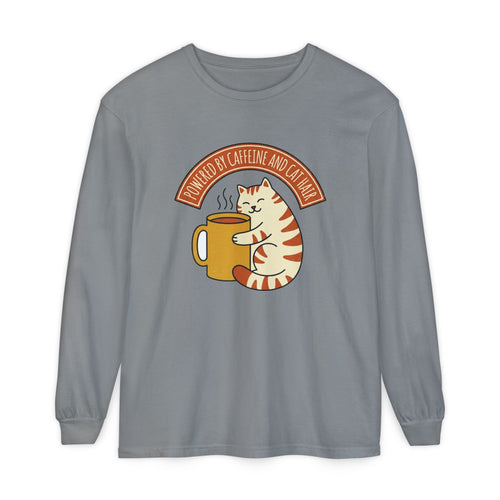 Cat Coffee Long Sleeve | Powered by Caffeine | cat lover long sleeve shirt — Bay
