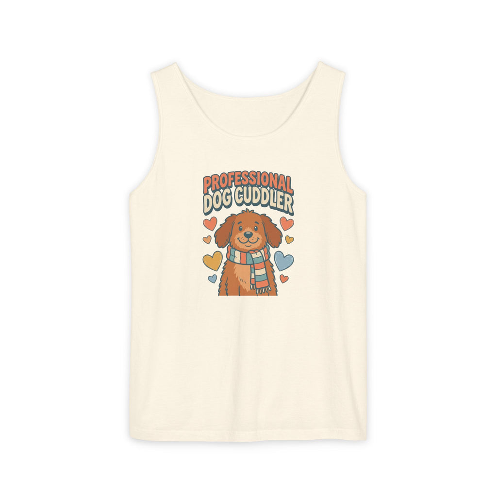 Professional Dog Cuddler Comfort Colors tank top — retro golden retriever dog mom design