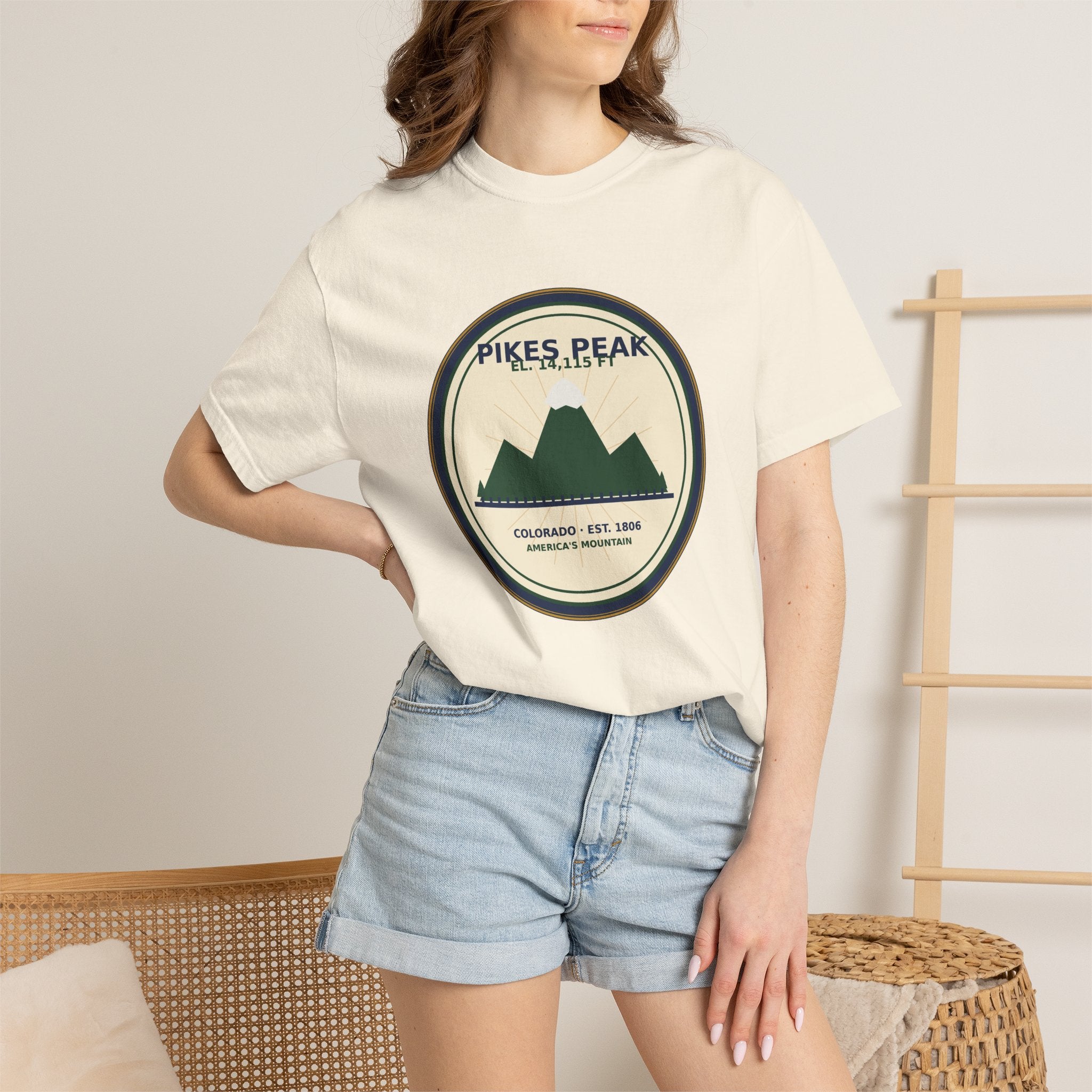 Pikes Peak Mountain Badge Tee | Vintage Colorado Comfort Colors Shirt