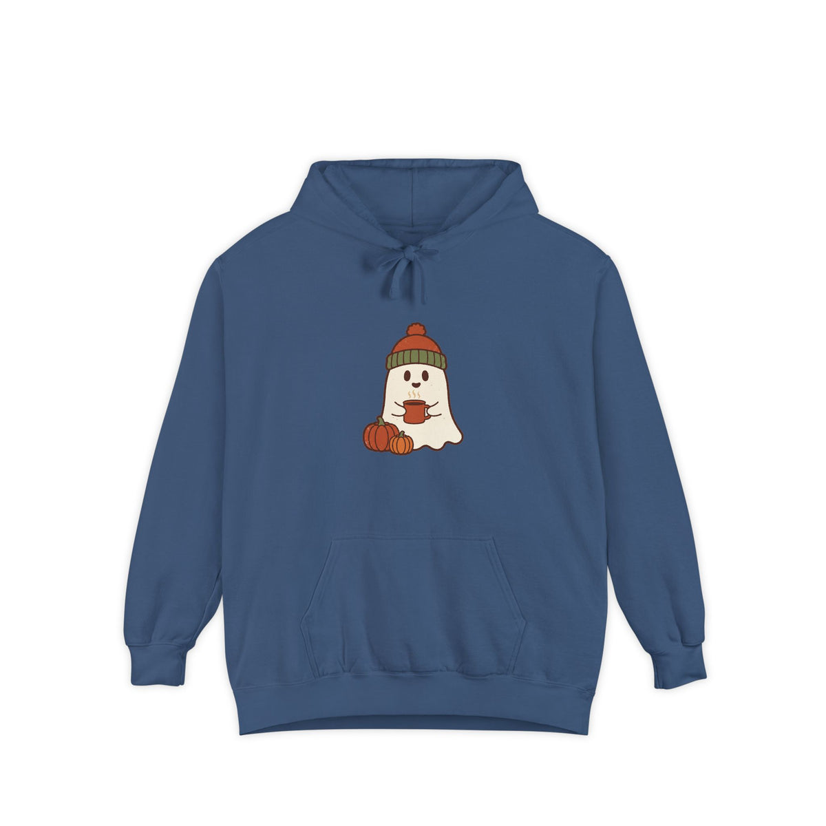 Retro Ghost Hoodie | Ghost in a Knitted Beanie Cocoa Art | Comfort Colors Garment Dyed