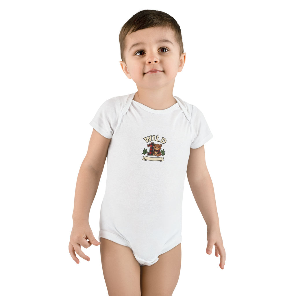 Wild One 1st Birthday Baby Bodysuit Plaid Bear Outfit