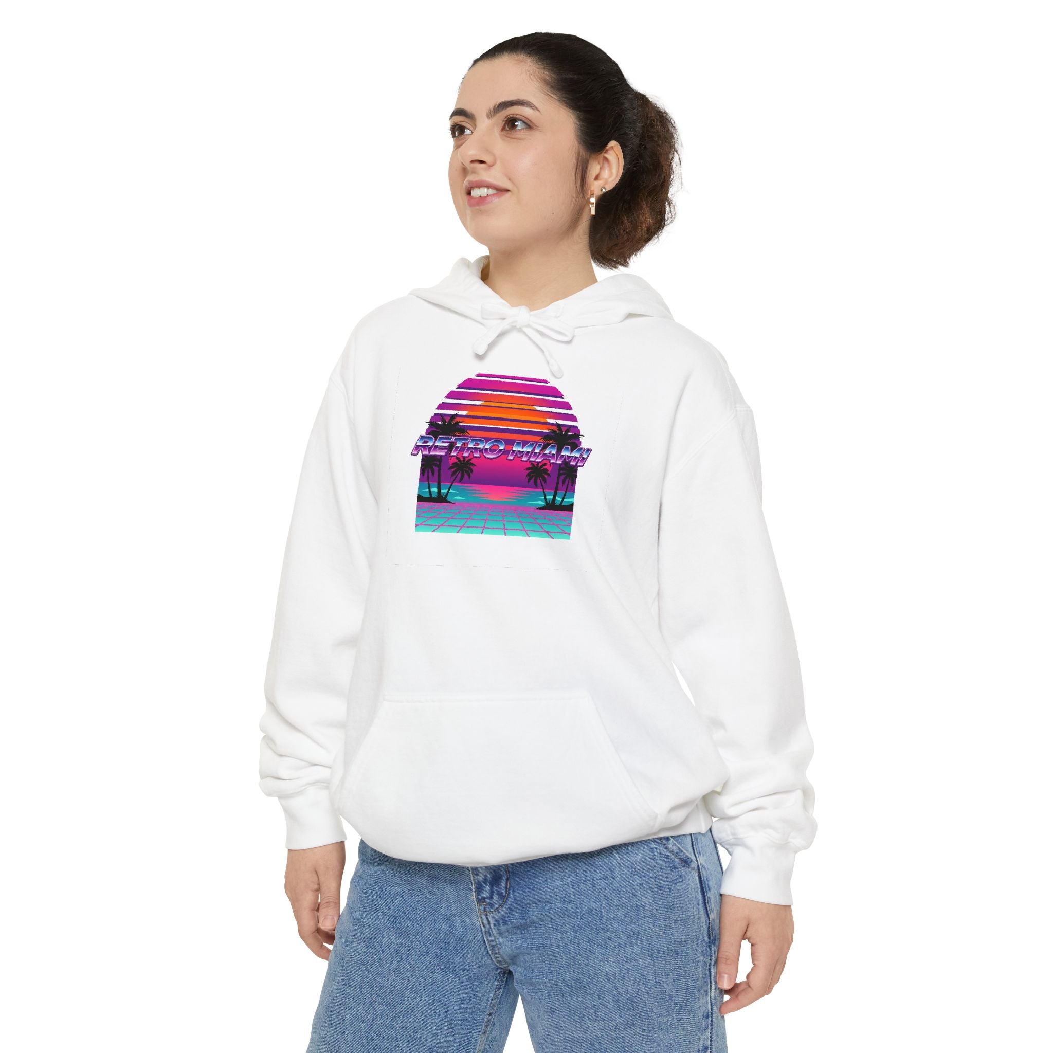 Retro Miami Sunset Hoodie — 80s Synthwave Comfort Colors Garment-Dyed
