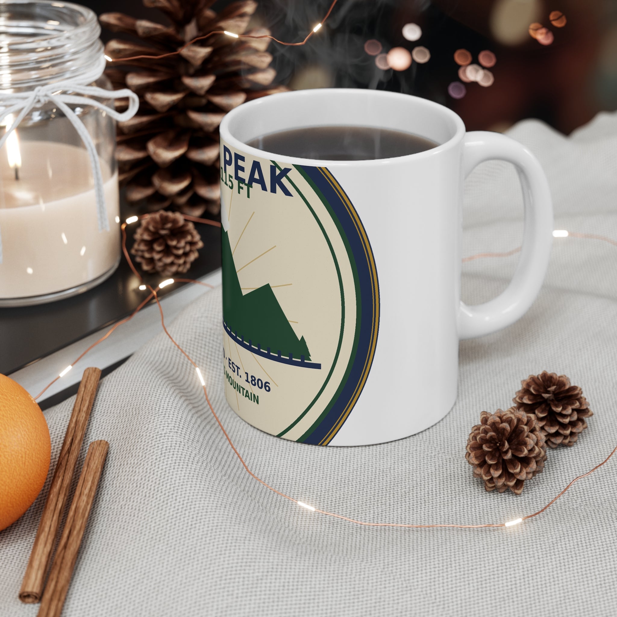 Pikes Peak Coffee Mug | Vintage Colorado Mountain Badge 11oz Mug