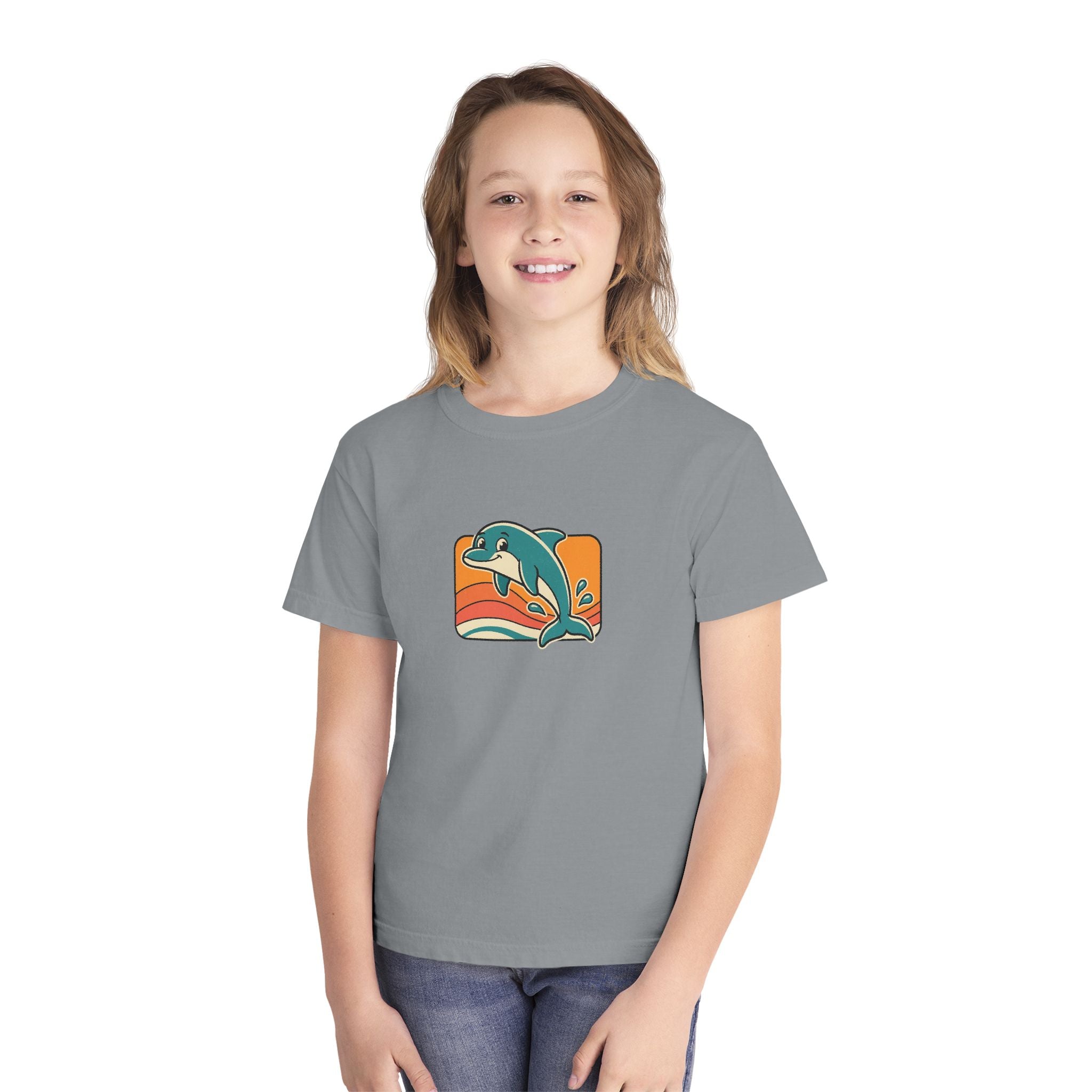 Dolphin Youth Shirt Retro Sunset Comfort Colors Beach Tee