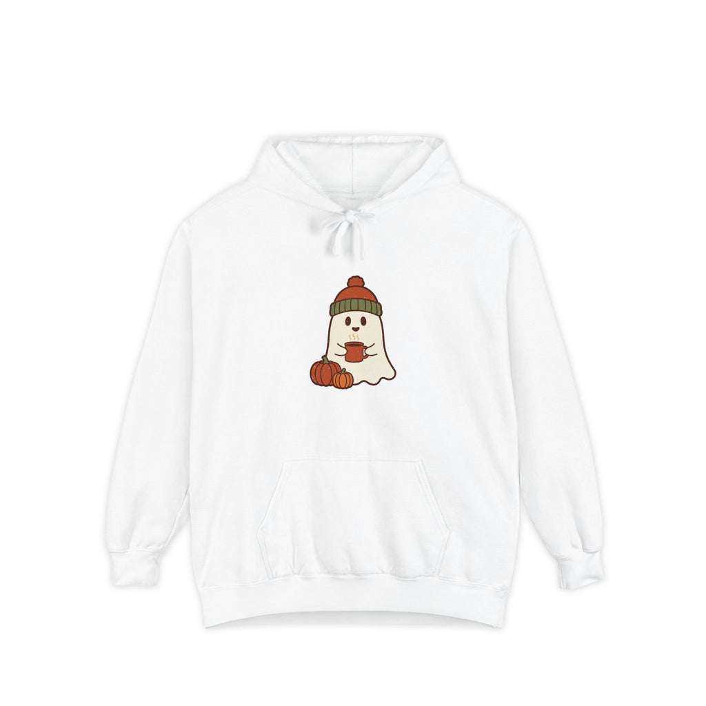 Retro Ghost Hoodie | Ghost in a Knitted Beanie Cocoa Art | Comfort Colors Garment Dyed