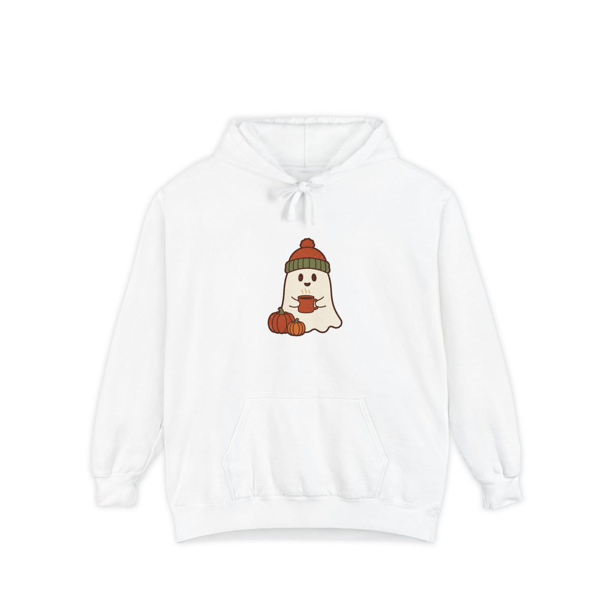 Retro Ghost Hoodie | Ghost in a Knitted Beanie Cocoa Art | Comfort Colors Garment Dyed