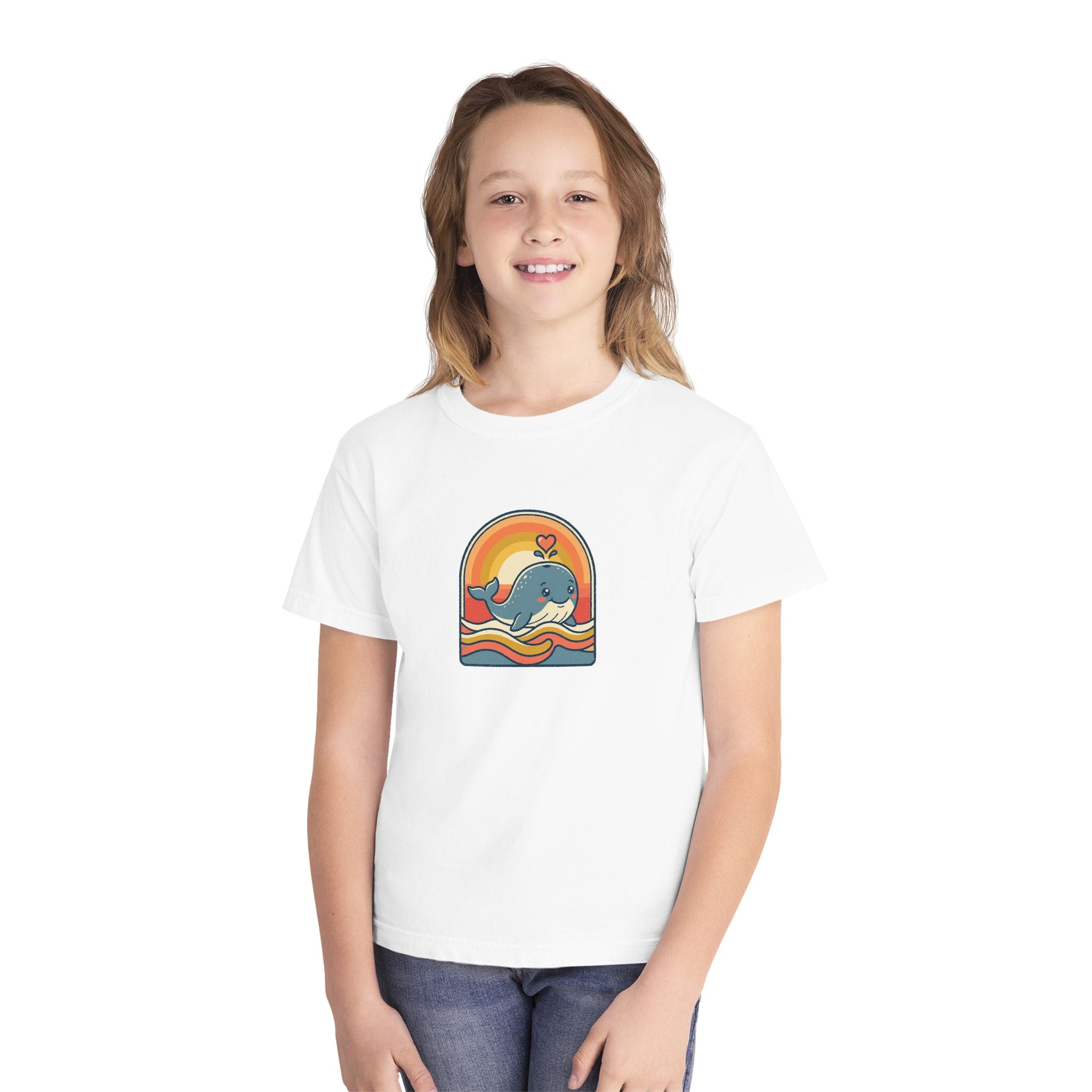 Whale Youth Shirt Retro Heart Comfort Colors Beach Tee