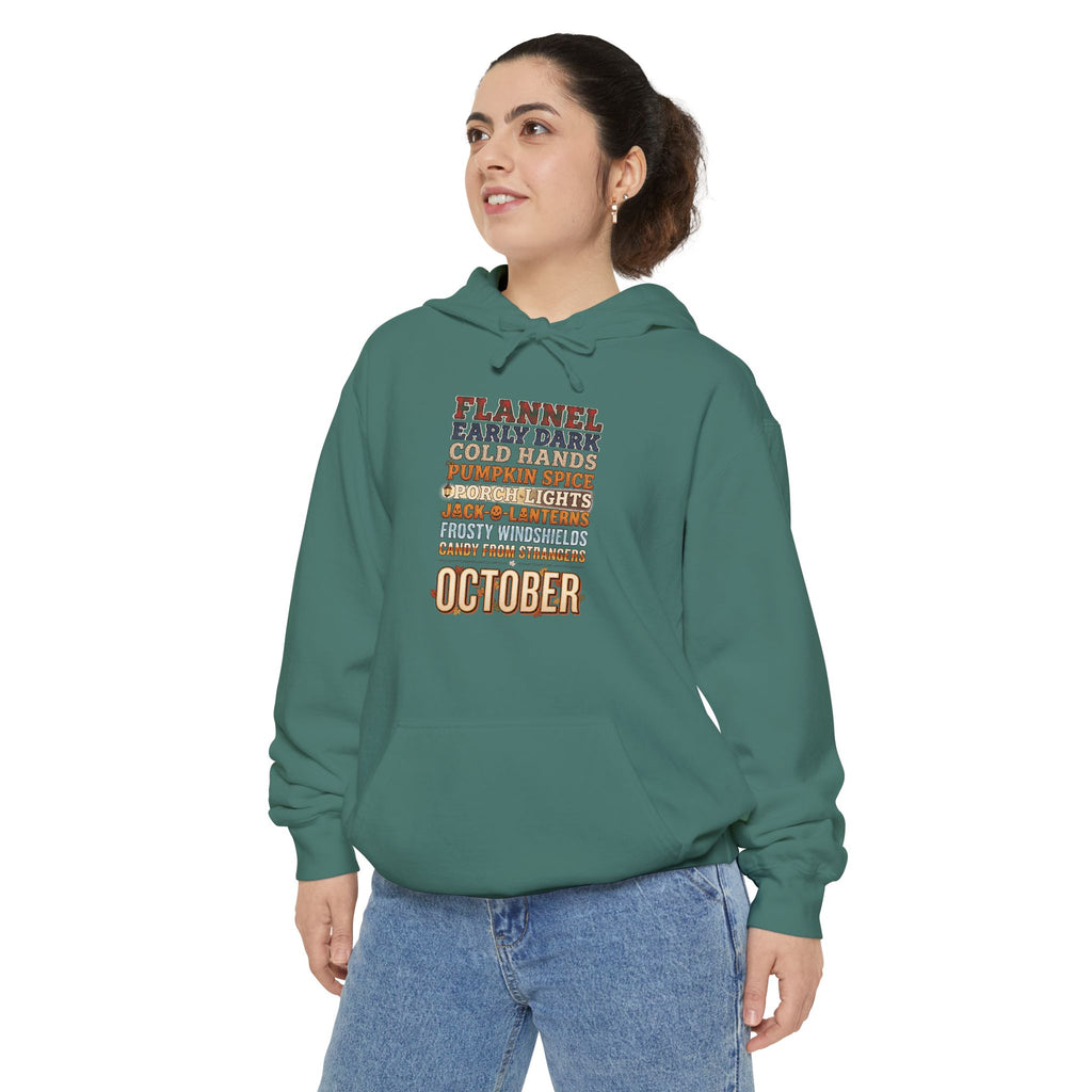 October Hoodie | Flannel Early Dark Cold Hands Fall List | Comfort Colors Garment Dyed