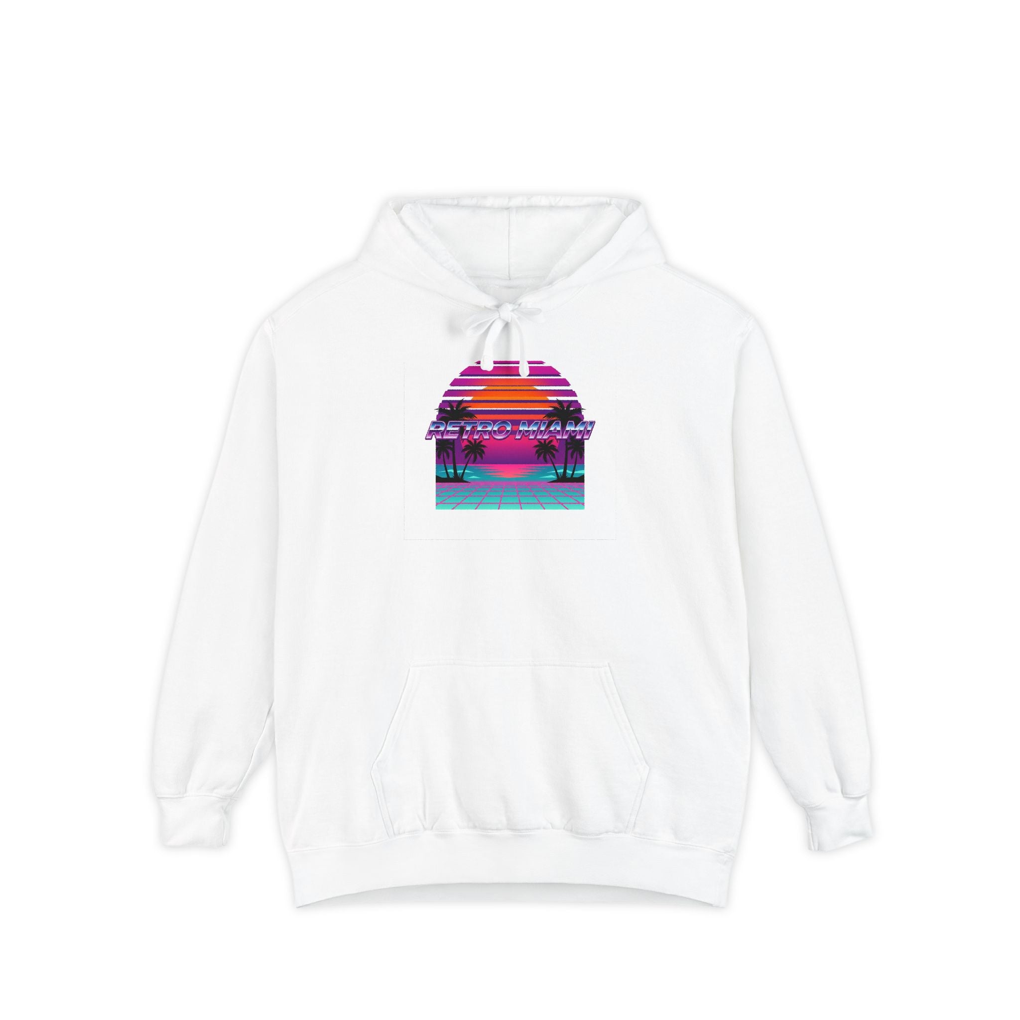 Retro Miami Sunset Hoodie — 80s Synthwave Comfort Colors Garment-Dyed