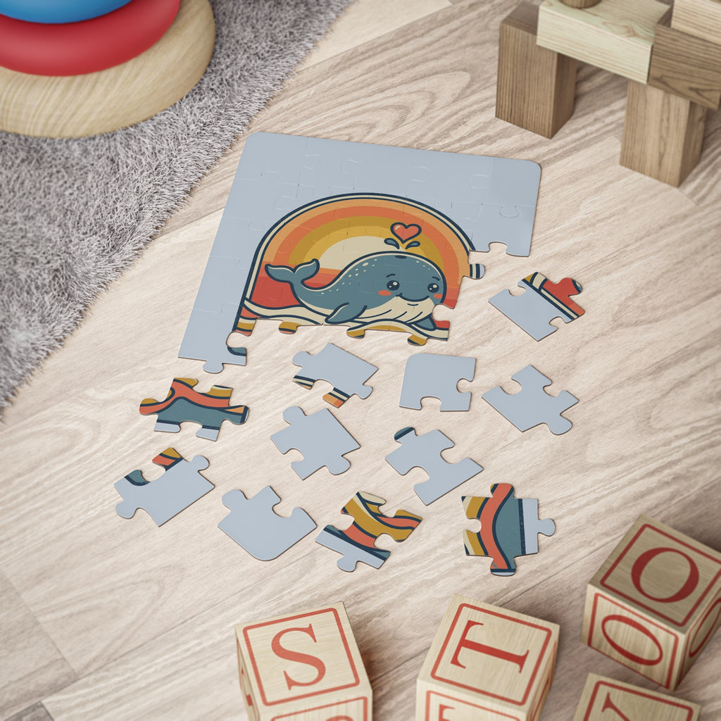 Whale Kids Puzzle 30 Piece Retro Heart Splash Puzzle