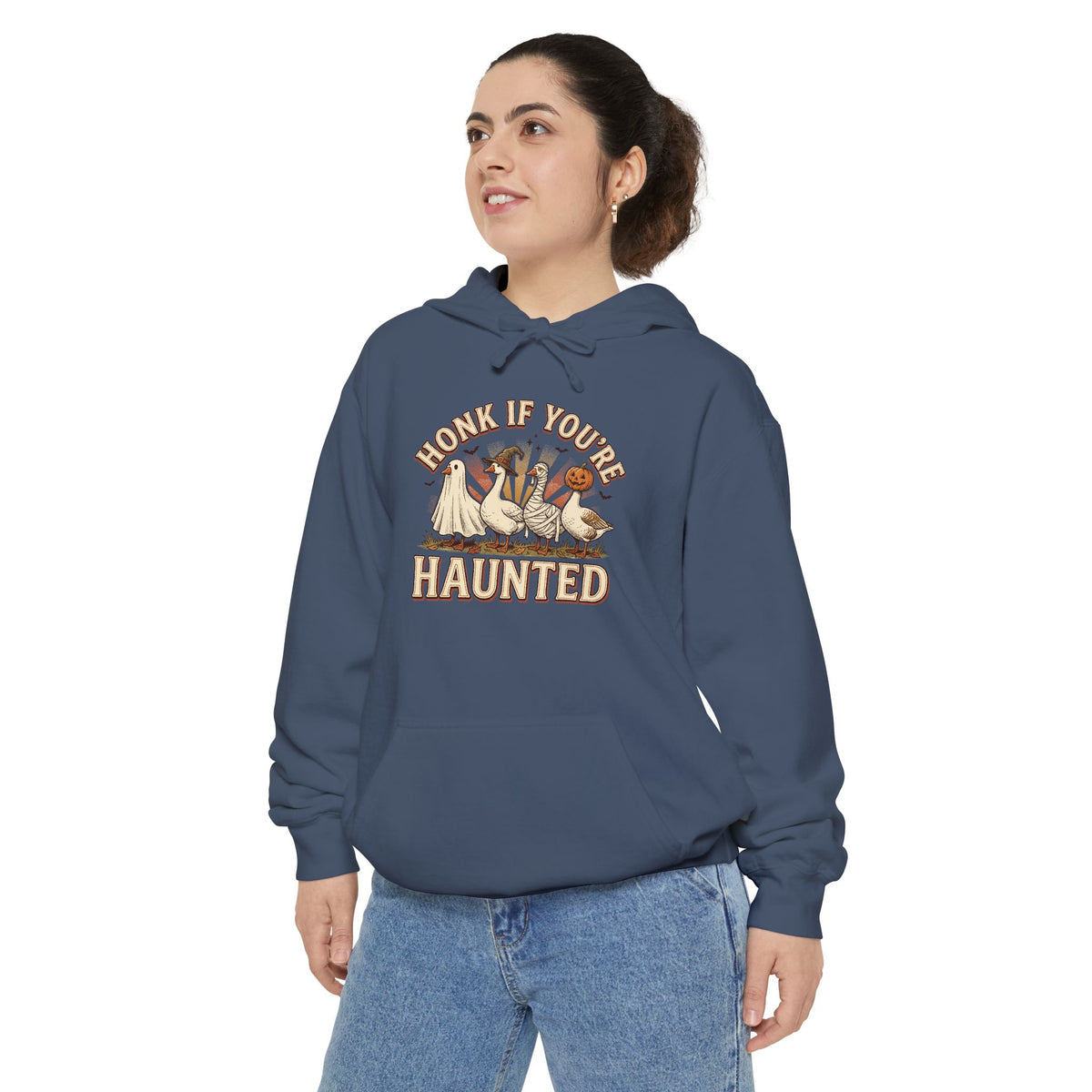 Funny Halloween Hoodie | Honk If You're Haunted Goose Art | Comfort Colors Garment Dyed