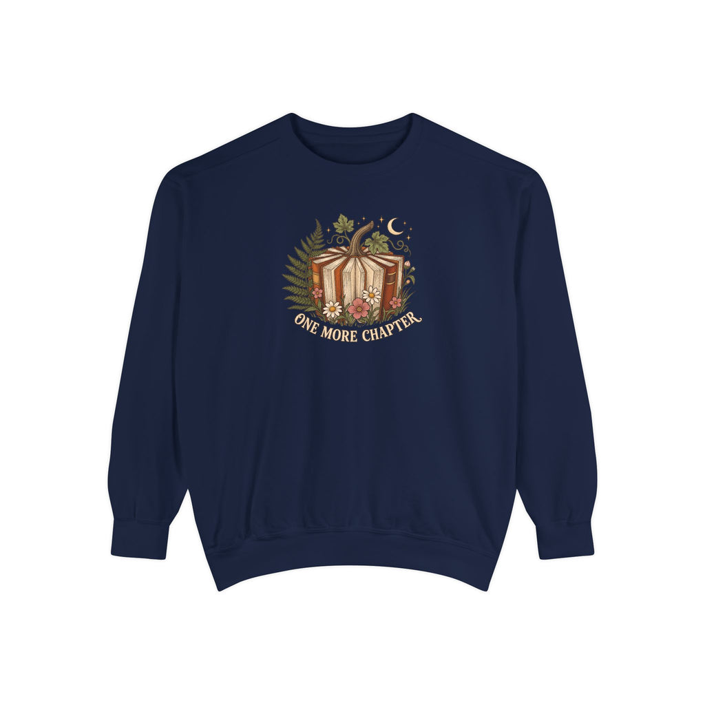 Book Lover Crewneck Sweatshirt | One More Chapter Autumn Reading Art | Comfort Colors Garment Dyed