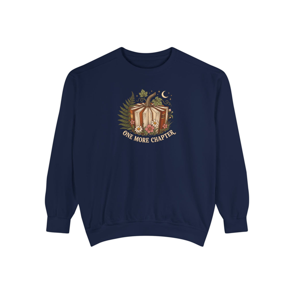 Book Lover Crewneck Sweatshirt | One More Chapter Autumn Reading Art | Comfort Colors Garment Dyed