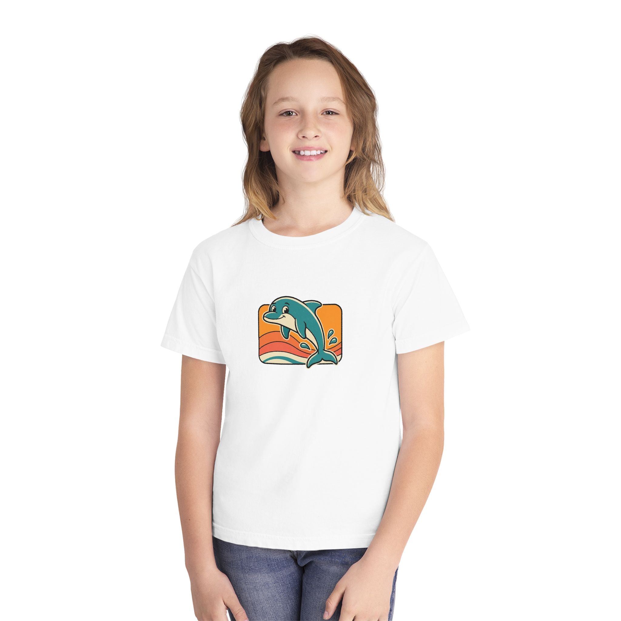 Dolphin Youth Shirt Retro Sunset Comfort Colors Beach Tee