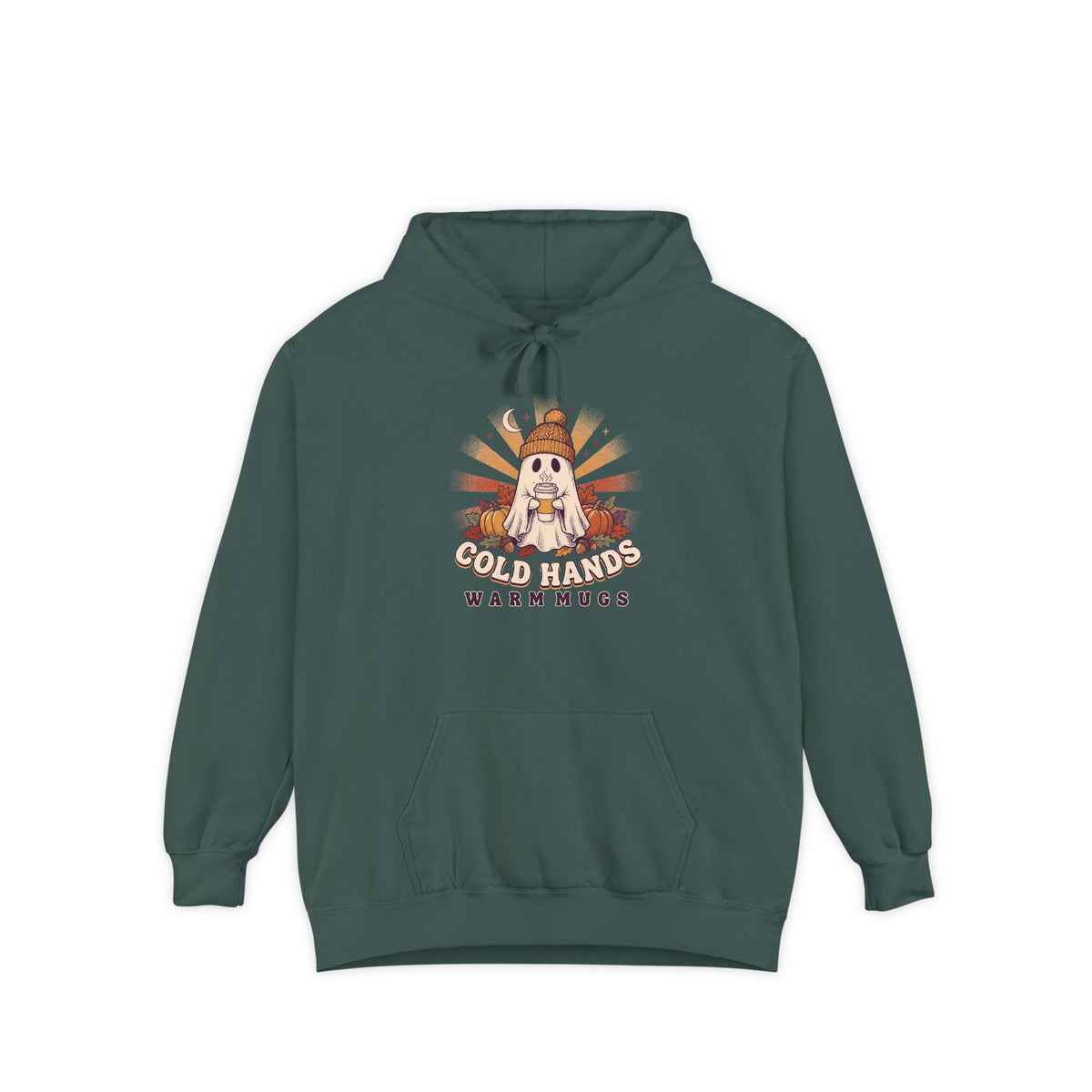 Cozy Ghost Hoodie | Cold Hands Warm Mugs Fall Coffee Art | Comfort Colors Garment Dyed