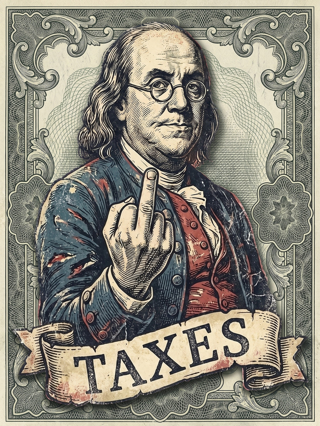 Ben Franklin Taxes canvas print artwork, full view