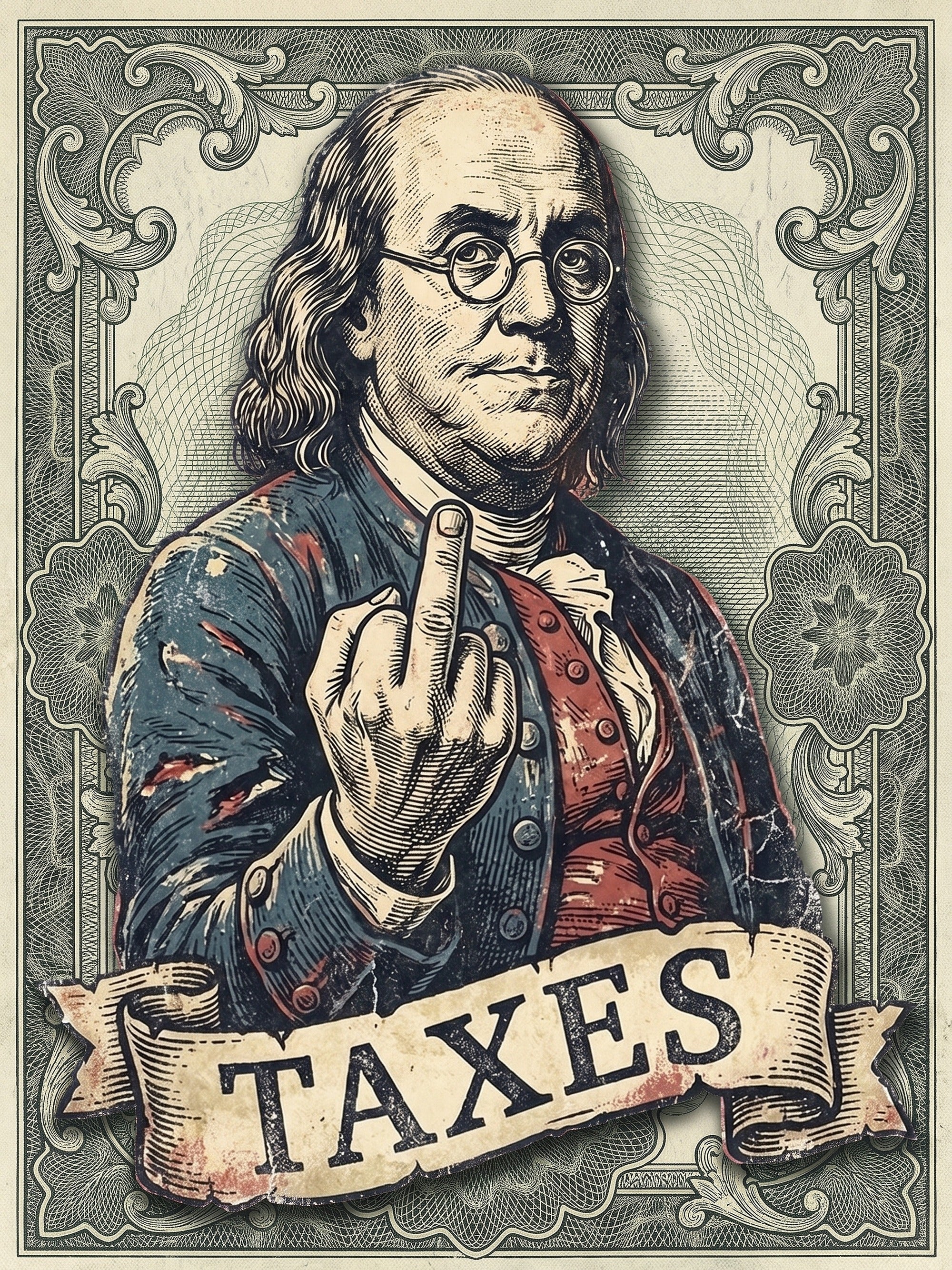 Ben Franklin Taxes canvas print artwork, full view