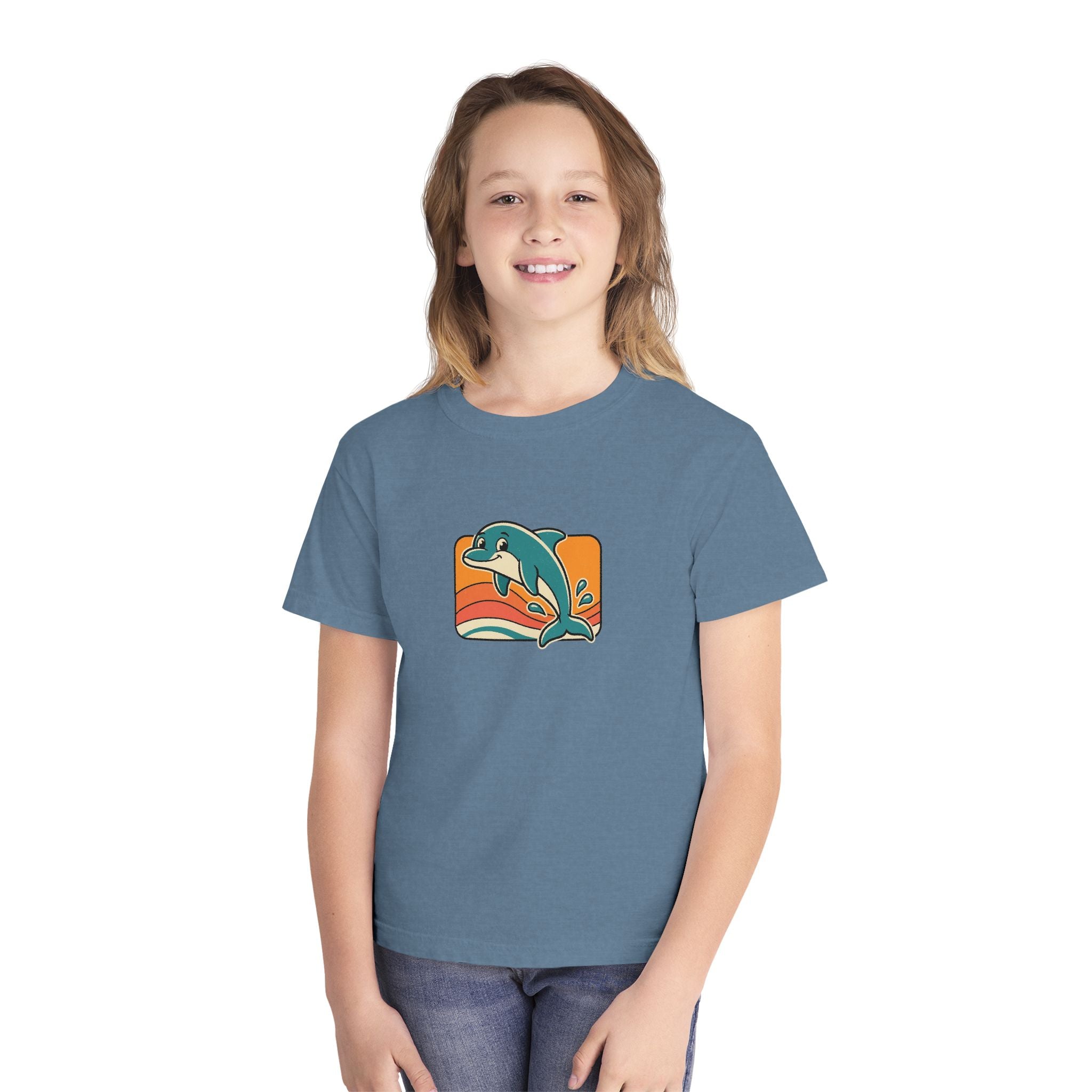 Dolphin Youth Shirt Retro Sunset Comfort Colors Beach Tee