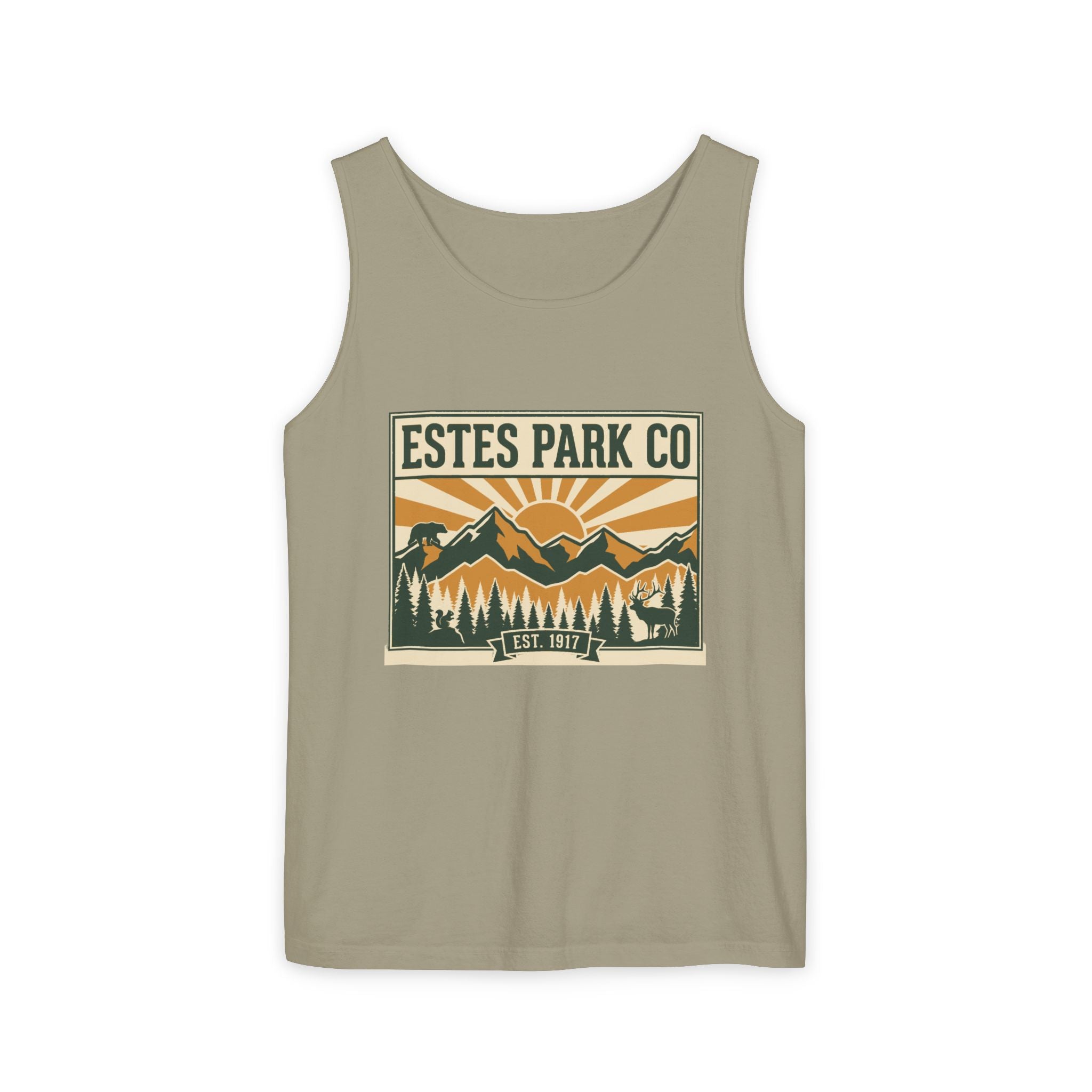 Estes Park CO Hidden Wildlife Tank Top | Forest Green EST. 1917 | Comfort Colors