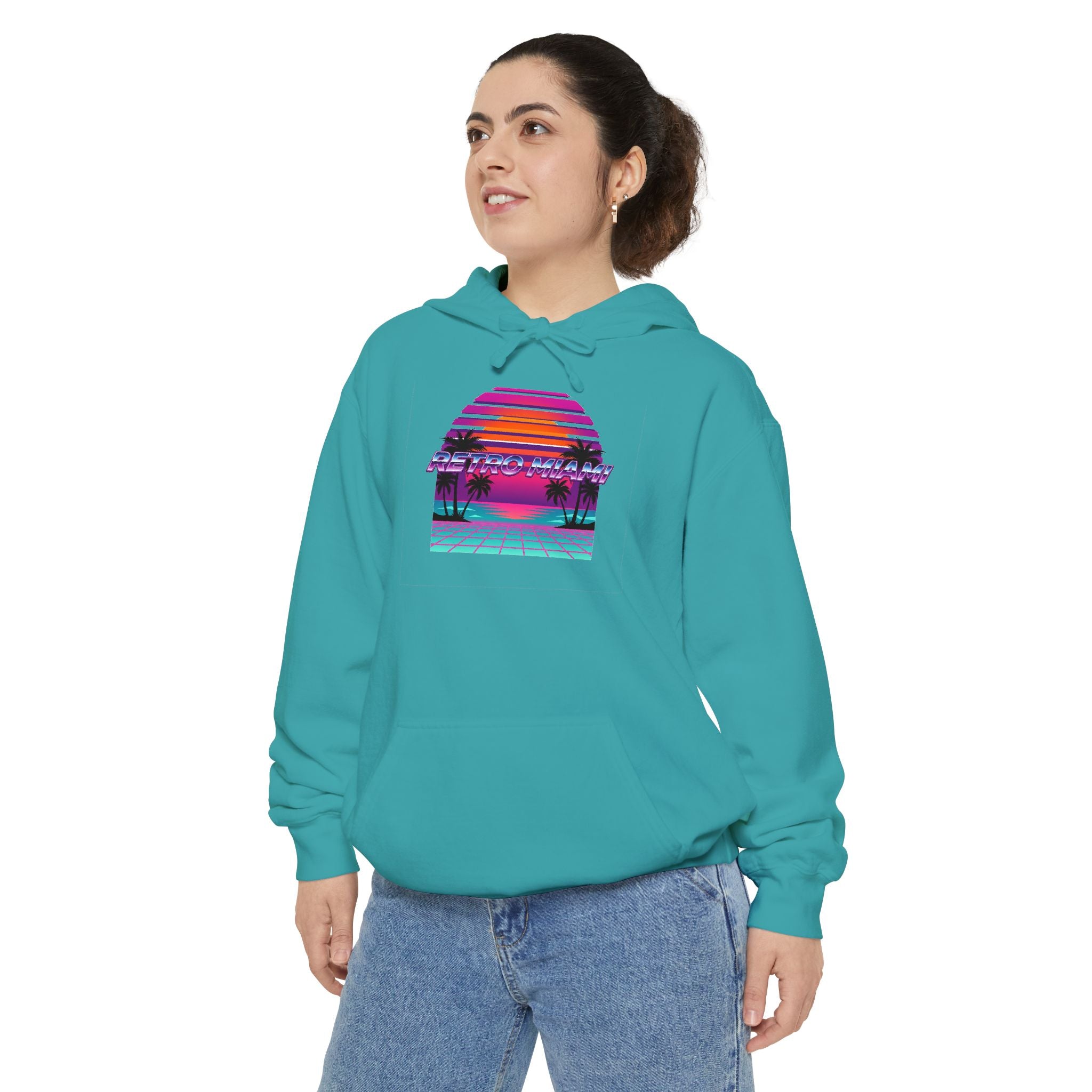 Retro Miami Sunset Hoodie — 80s Synthwave Comfort Colors Garment-Dyed