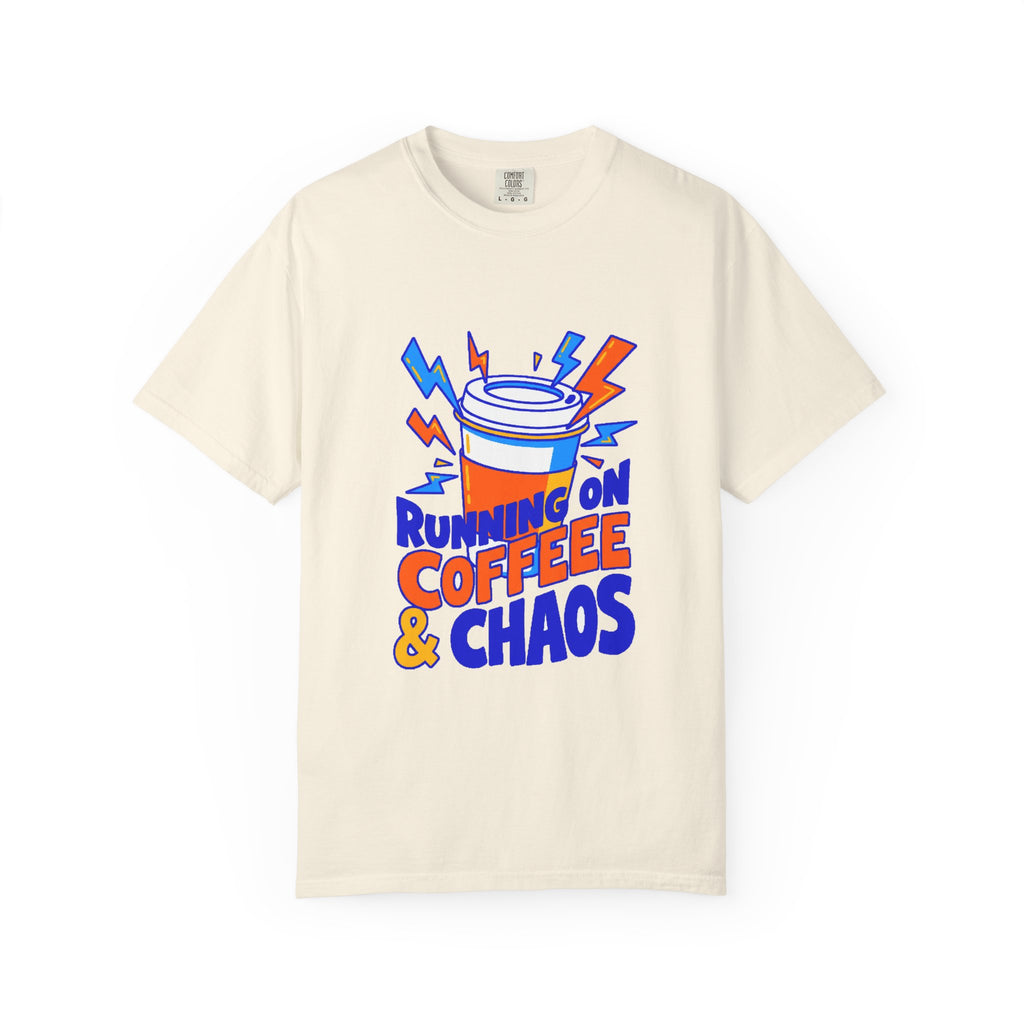 Funny Coffee Tee | Running on Coffee & Chaos