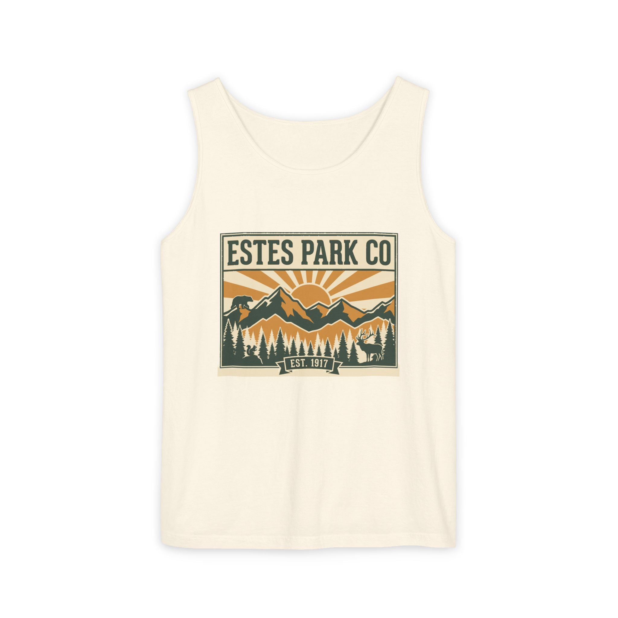 Estes Park CO Hidden Wildlife Tank Top | Forest Green EST. 1917 | Comfort Colors