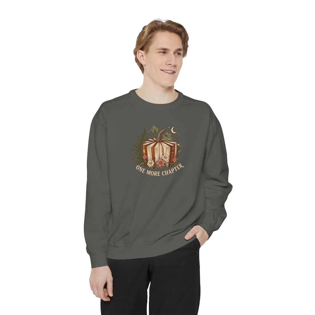 Book Lover Crewneck Sweatshirt | One More Chapter Autumn Reading Art | Comfort Colors Garment Dyed