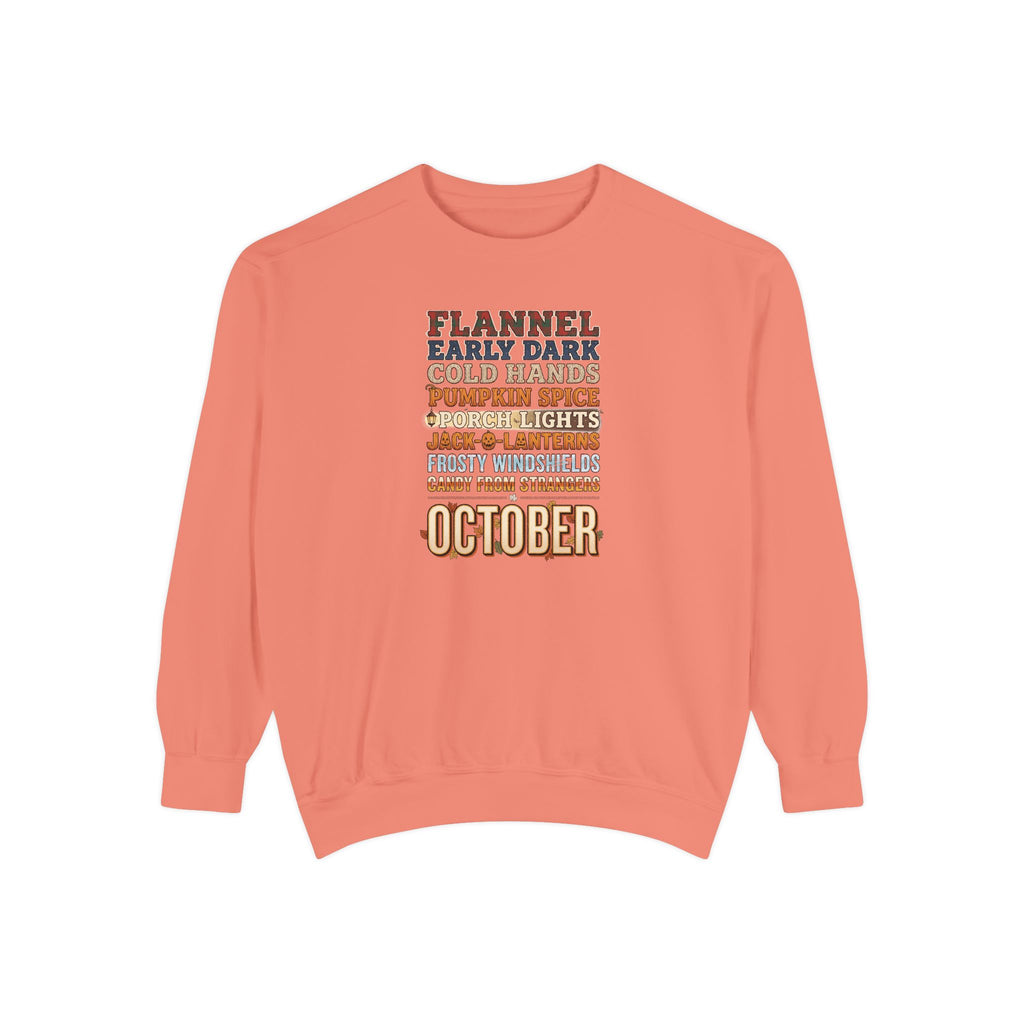 October Crewneck Sweatshirt | Flannel Early Dark Cold Hands Fall List | Comfort Colors Garment Dyed