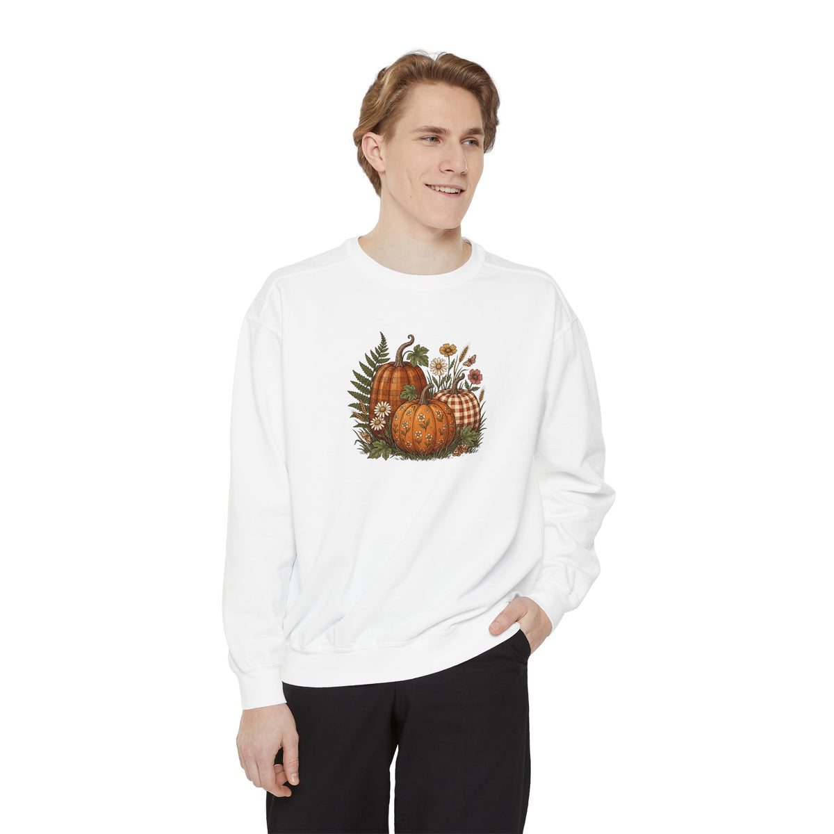 Pumpkin Crewneck Sweatshirt | Vintage Patterned Cottagecore Fall Art | Comfort Colors Garment Dyed