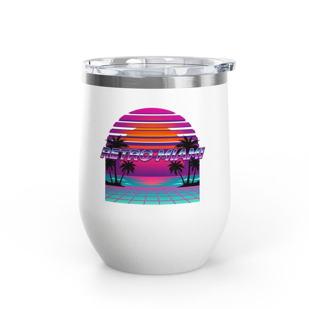 Retro Miami Sunset 12oz Wine Tumbler — 80s Synthwave