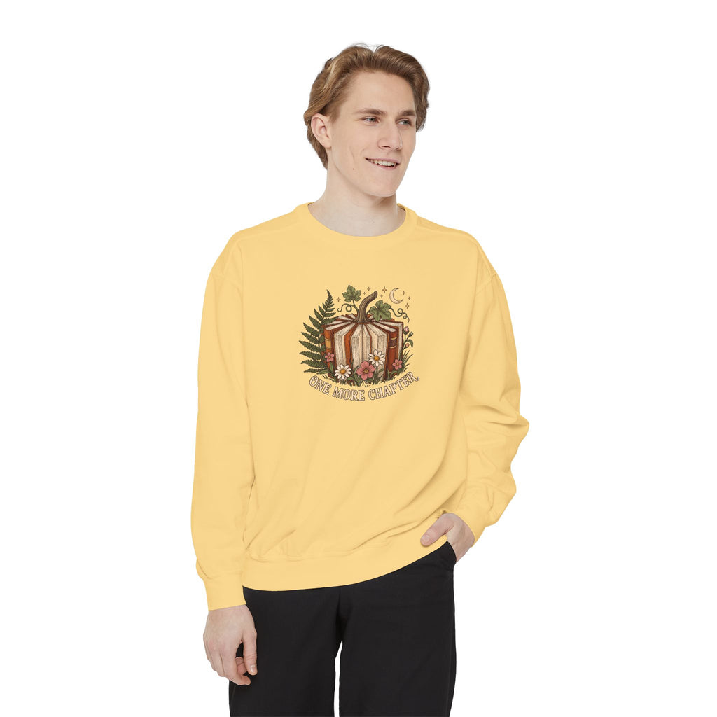 Book Lover Crewneck Sweatshirt | One More Chapter Autumn Reading Art | Comfort Colors Garment Dyed