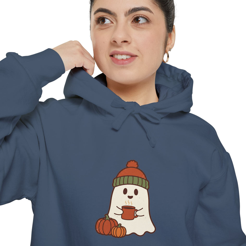 Retro Ghost Hoodie | Ghost in a Knitted Beanie Cocoa Art | Comfort Colors Garment Dyed