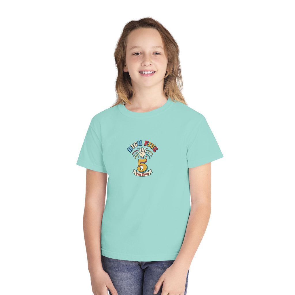 High Five I'm Five 5th Birthday Youth Comfort Colors Tee