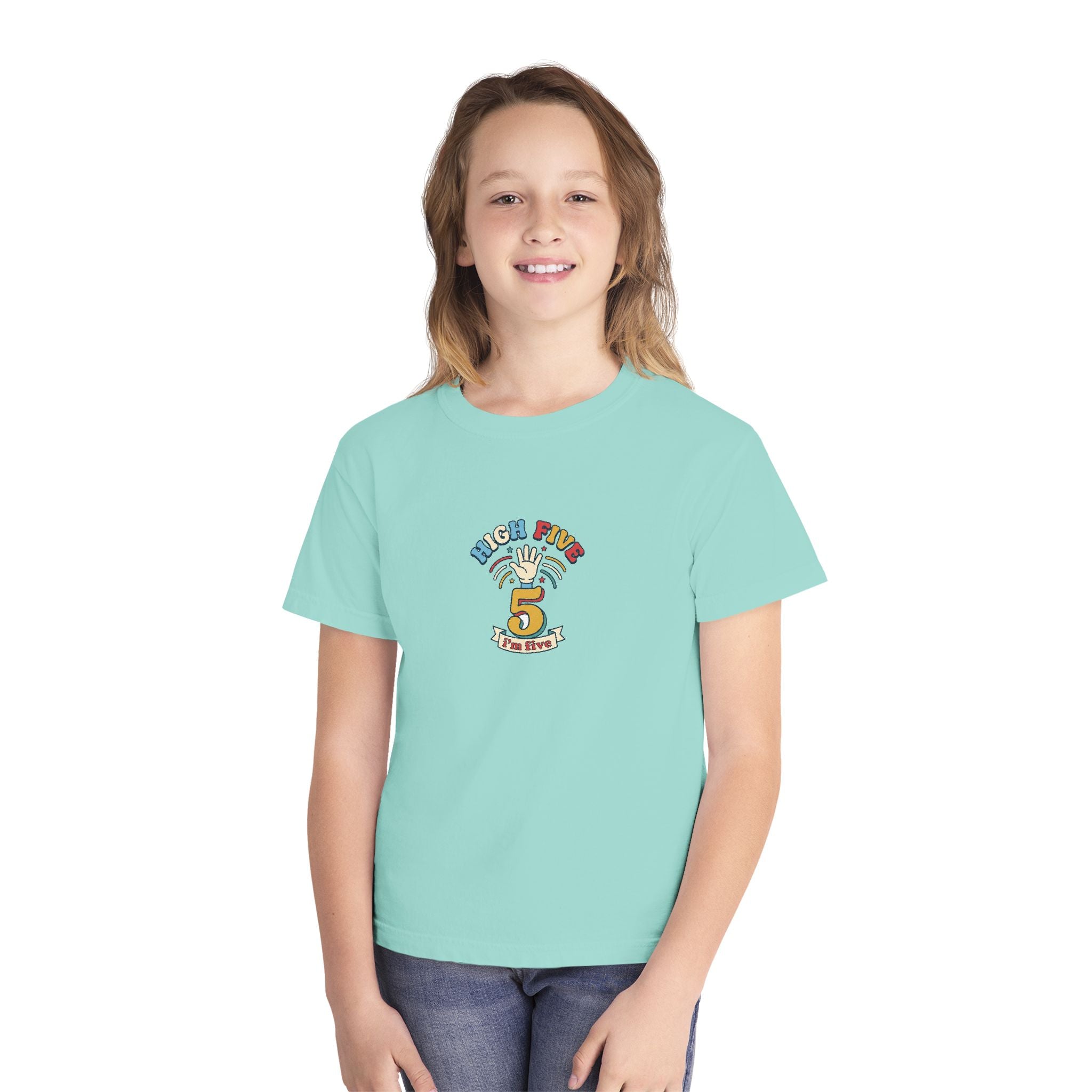High Five I'm Five 5th Birthday Youth Comfort Colors Tee