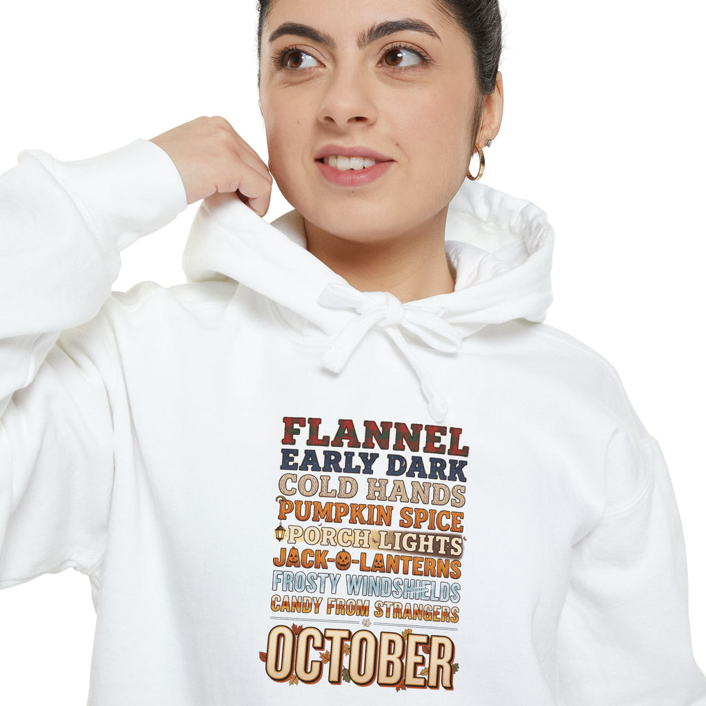 October Hoodie | Flannel Early Dark Cold Hands Fall List | Comfort Colors Garment Dyed
