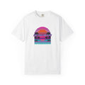 Retro Miami Sunset Tee in White — Comfort Colors 80s Synthwave Graphic Tee