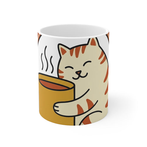 Cat Coffee Mug | Powered by Caffeine | 11oz cat mom coffee mug gift
