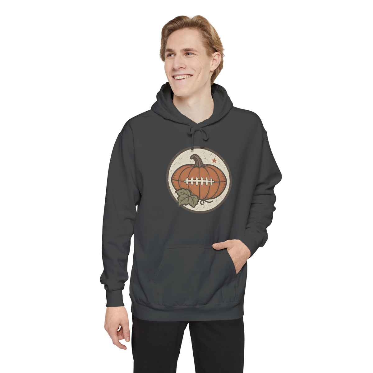 Pumpkin Football Hoodie | Vintage Fall Saturday Tailgate Art | Comfort Colors Garment Dyed