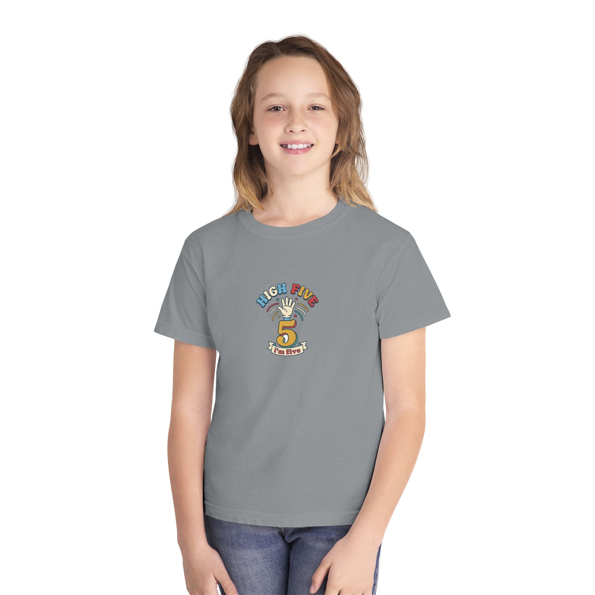 High Five I'm Five 5th Birthday Youth Comfort Colors Tee