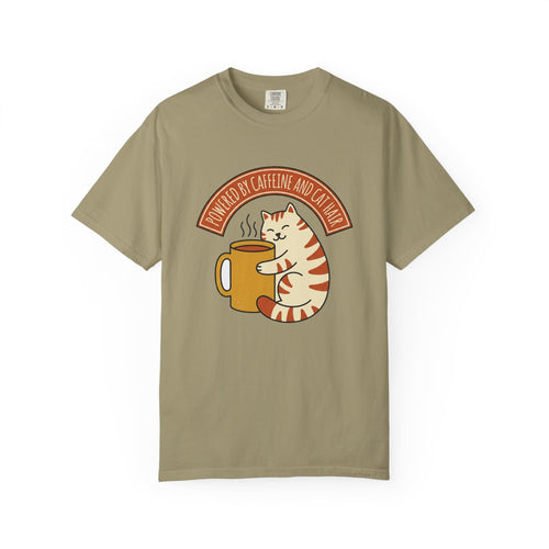 Cat Coffee Powered by Caffeine Tee | Comfort Colors | cat lover shirt — Bay