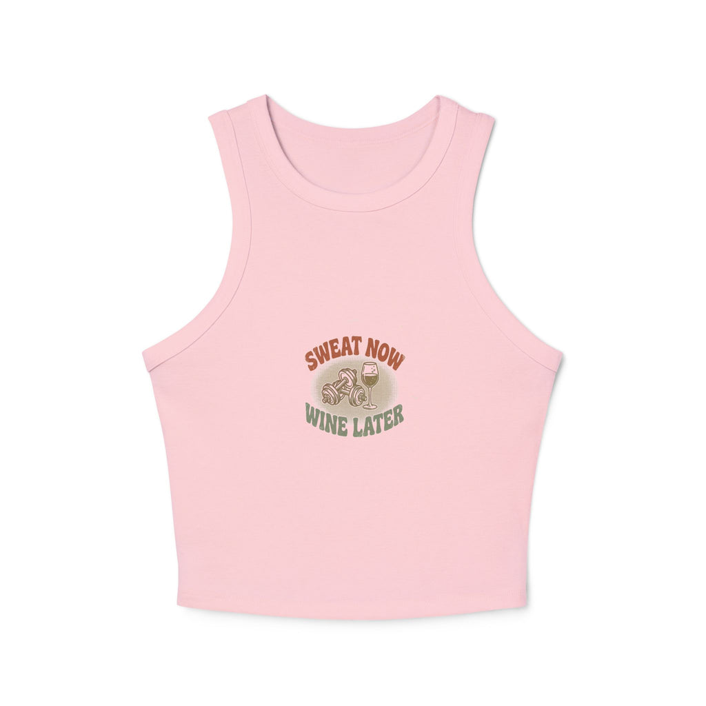 Sweat Now Wine Later Racerback Tank — Women's Micro-Rib Gym & Wine Tank